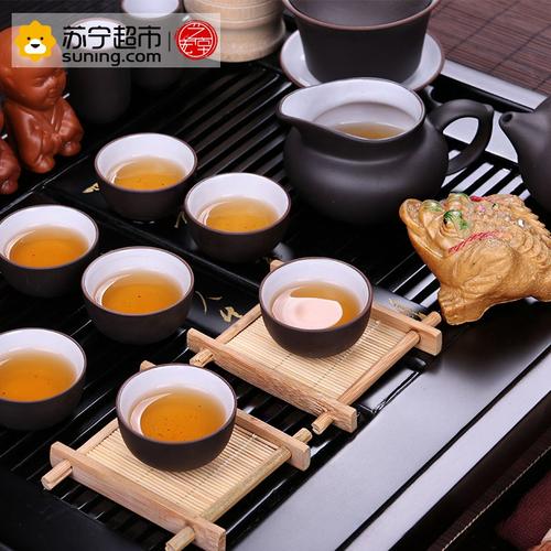 艺宏堂双排古诗整套茶具套装紫砂功夫茶实木茶盘套装茶托木质